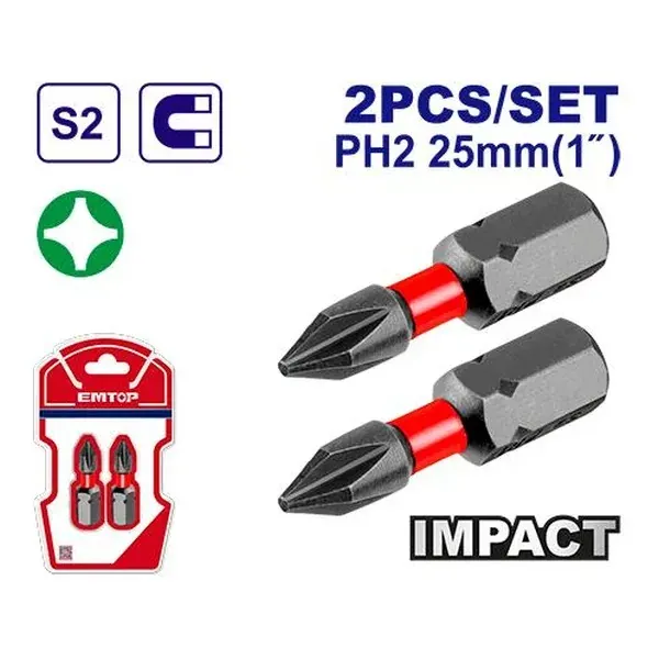 2 PH2 битови 25mm Emtop ESBTM5PH225 - преден поглед - Centimetar