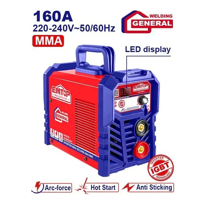 Апарат за заварување инвертер 160А Emtop EWDEM1651 - преден поглед - Centimetar