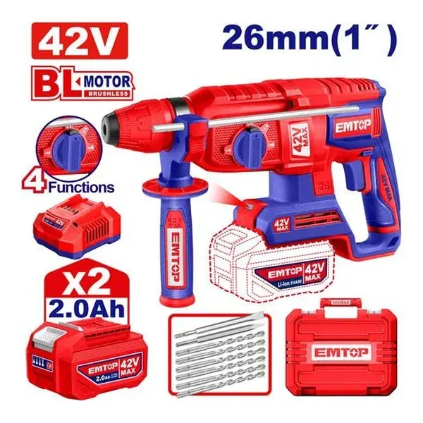 Батериска дупчалка-чекан Emtop ELRH422682 - преден поглед - Centimetar
