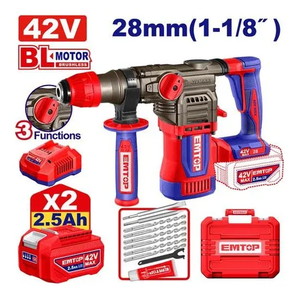 Батериска дупчалка-чекан Emtop ELRH422882 - преден поглед - Centimetar