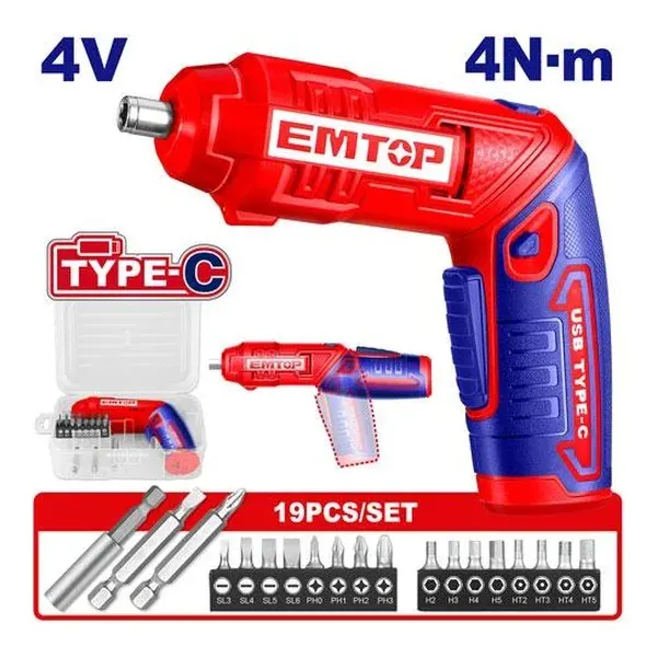 Батериски одвртувач Emtop ECSR0408 - преден поглед - Centimetar