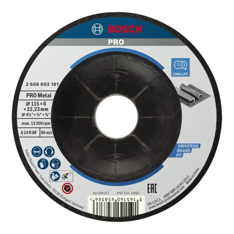 Брусен диск за метал Bosch PRO 115×6 mm - преден поглед - Centimetar