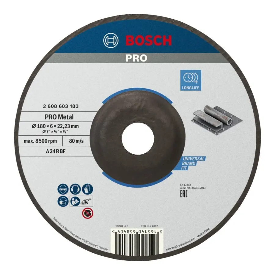 Брусен диск за метал Bosch PRO 180×6 mm - преден поглед - Centimetar