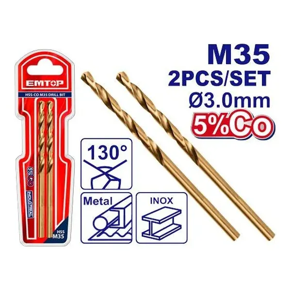 Hss-Co 2 Бургии 3мм Emtop ETDB130301 - преден поглед - Centimetar