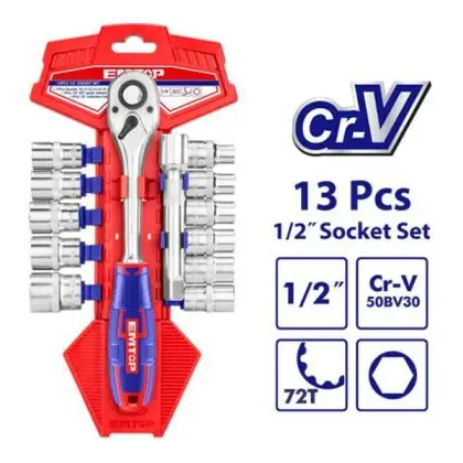 Komplet 13 copë me raketë 1/2" Emtop ESKT12131, Çelësa