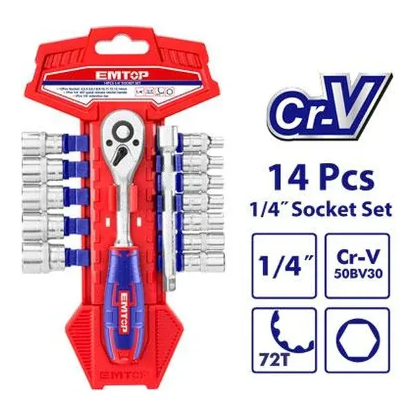 Комплет 14 парчиња крцкало 1/4" Emtop ESKT14141 - преден поглед - Centimetar