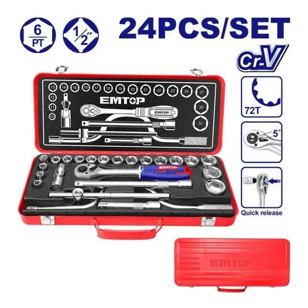 Комплет 24 парчиња крцкалка со патенти 1/2" Emtop ESKT12243 - преден поглед - Centimetar