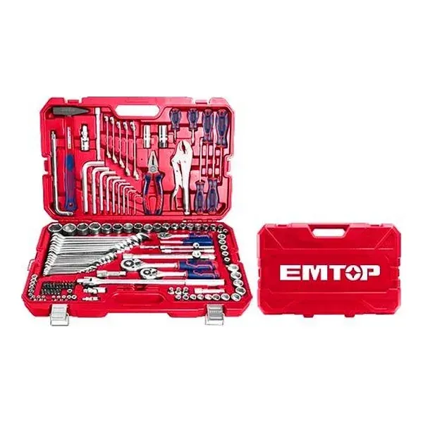 Комплет кутија со 142 парчиња рачен алат Emtop EHTS01421 - преден поглед - Centimetar