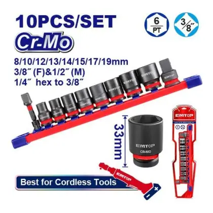 Комплет од 10 насадни клучеви 3/8" Emtop EMSSD38104
