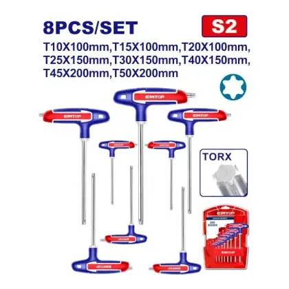 Komplet 8 copë çelësa Torx me dorezë T Emtop ETHW6063, Çelësa
