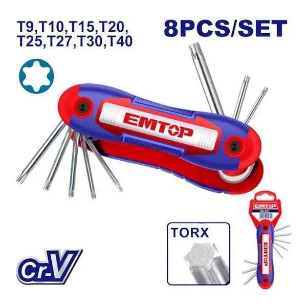 Комплет од 8 torx клучеви Emtop EHKY4083 - преден поглед - Centimetar
