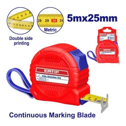 Metër shirit 5m x 25mm Emtop EMTP3525M, Metra dhe shirit matës