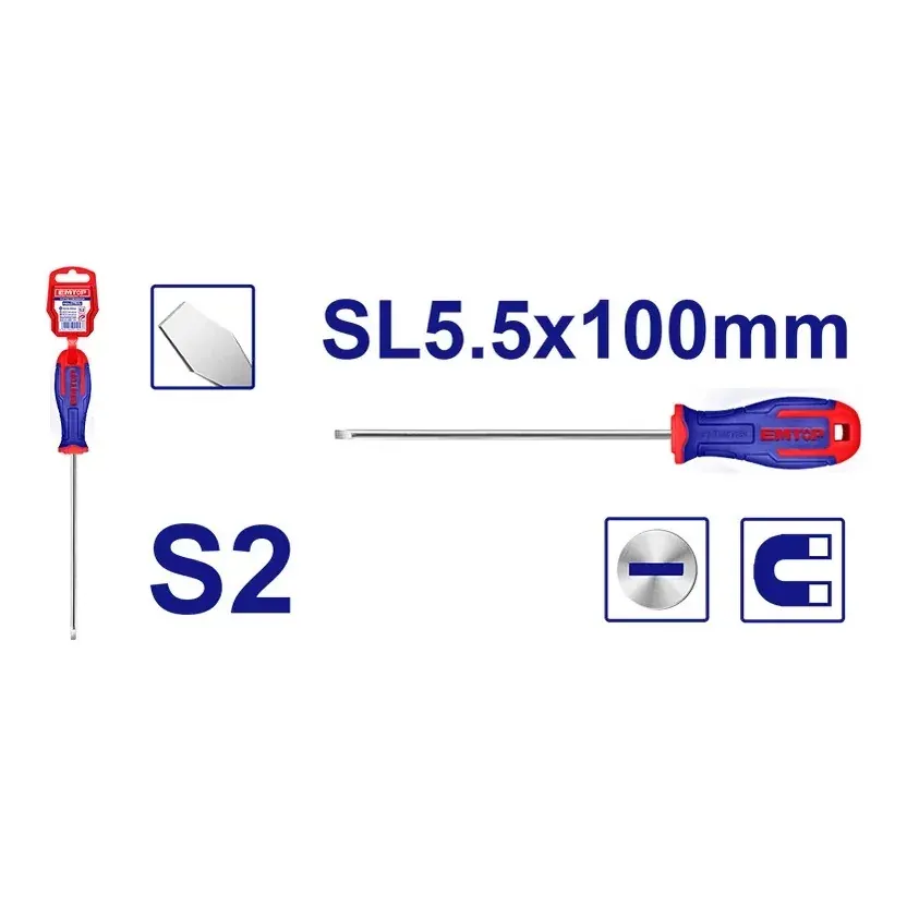 Одвртувач прав SL5.5x100mm Emtop - преден поглед - Centimetar