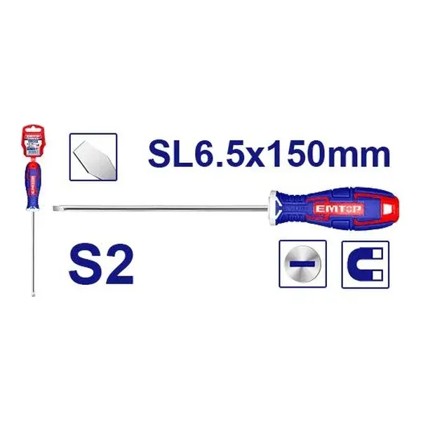 Одвртувач прав SL6.5x150mm Emtop ESDRSL6602 - преден поглед - Centimetar