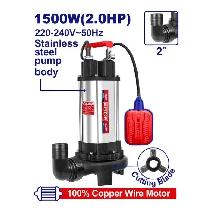 Потопна муљна пумпа 1500W Emtop EWPPQD15001 - преден поглед - Centimetar