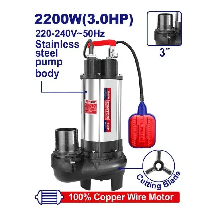 Потопна муљна пумпа 2200W Emtop EWPPQD22001 - преден поглед - Centimetar