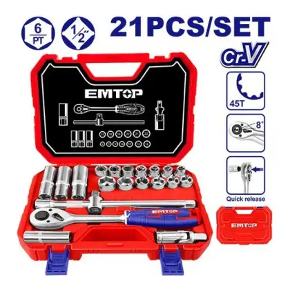 Сет 21 парчиња крцкалка со патенти 1/2" Emtop ESKT12211, Клучеви