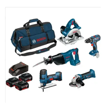 Сет GSR 18V-28 + GST 18V-LI S + GWS 18-125 V-LI + GKS 18 V-LI + GSA 18V-LI + 3 x 4.0Ah Батерии - Bosch — Батериски сет алати