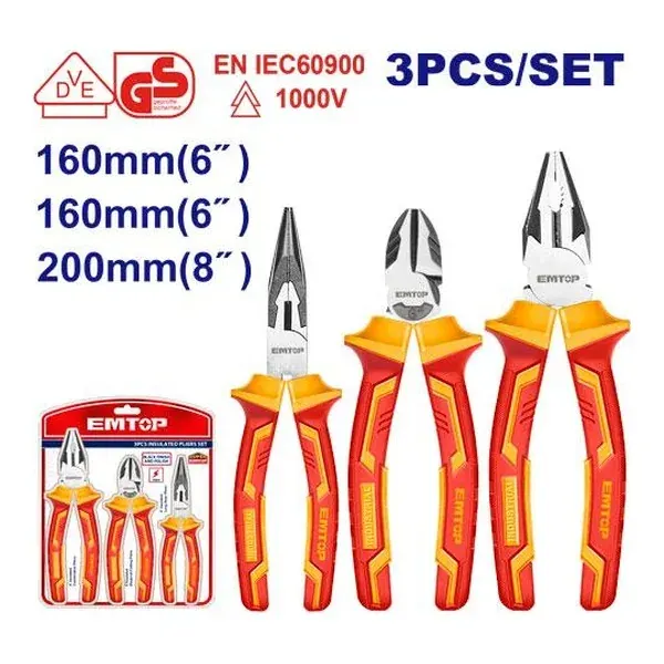Сет од 3 електричарски клешти Emtop - преден поглед - Centimetar