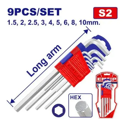 Set me 9 copë çelësa hekzagonalë Emtop, Çelësa