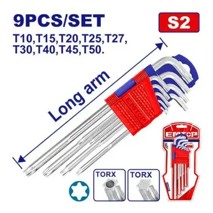 Set me 9 copë çelësa torx Emtop EHKY3091, Çelësa