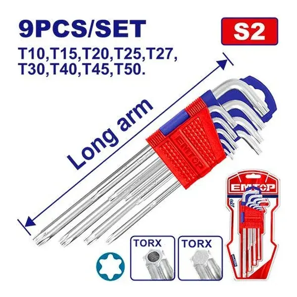 Сет од 9 парчиња torx клучеви Emtop EHKY3091 - преден поглед - Centimetar